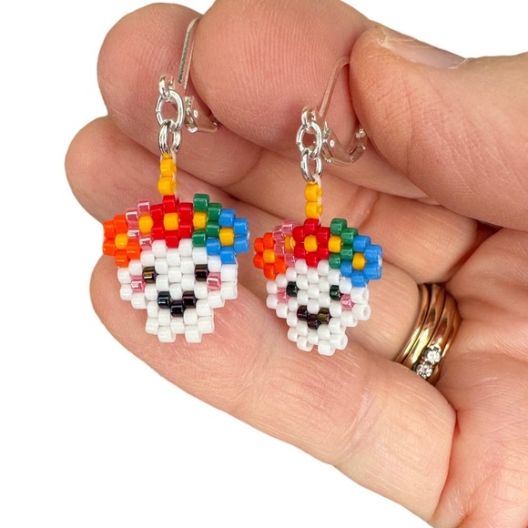 Handcrafted beaded Dia de Los Muertos leverback earrings Miyuki Delica beads - Picture 3 of 5